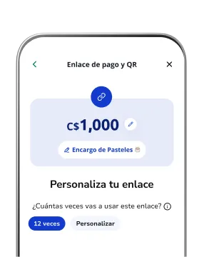 Celular mostrando la app Poket con pantalla de personaliza tu enlace