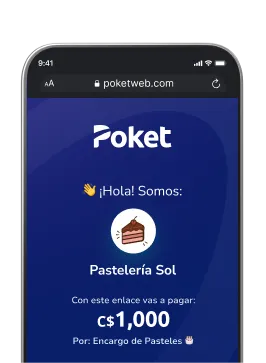 Celular mostrando la app Poket con pantalla de pagar por medio de enlace de pago
