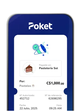 Celular mostrando la app Poket con pantalla de Voucher digital